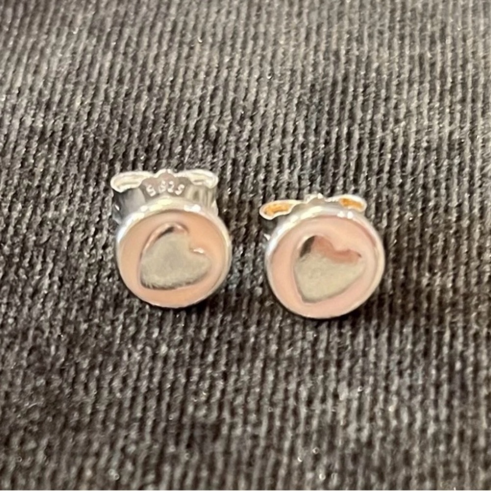 Pandora Sterling Silver and Pink Heart Earrings
